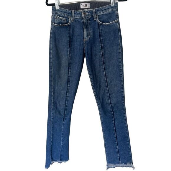 Paige Fray Hem Seamed Julia Felice Pintuck Leg Straight Ankle Jeans Blue Size 26 - Picture 1 of 7